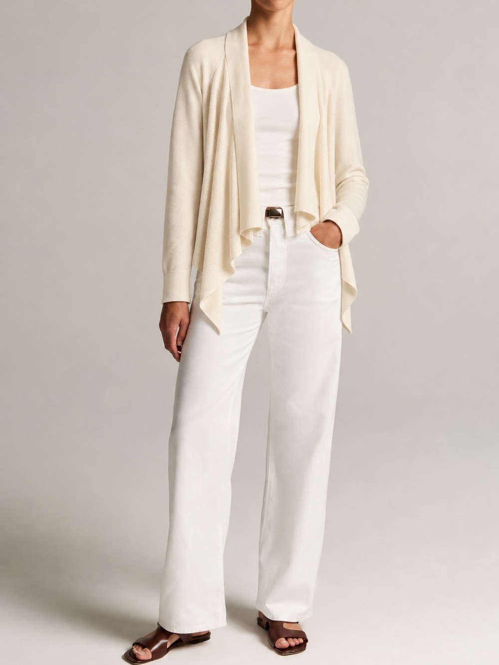 Vince Ivory Cashmere Blend Waterfall Cardigan Draped Open Front Sweater Medium